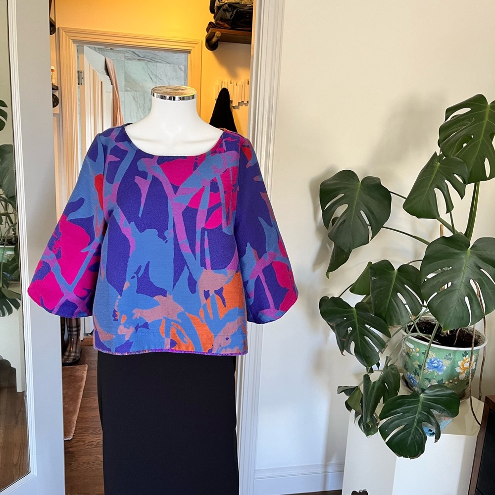 Morgan Carper (Anthropologie) Abstract Print Balloon Sleeve Top | Size M - Picture 3 of 3